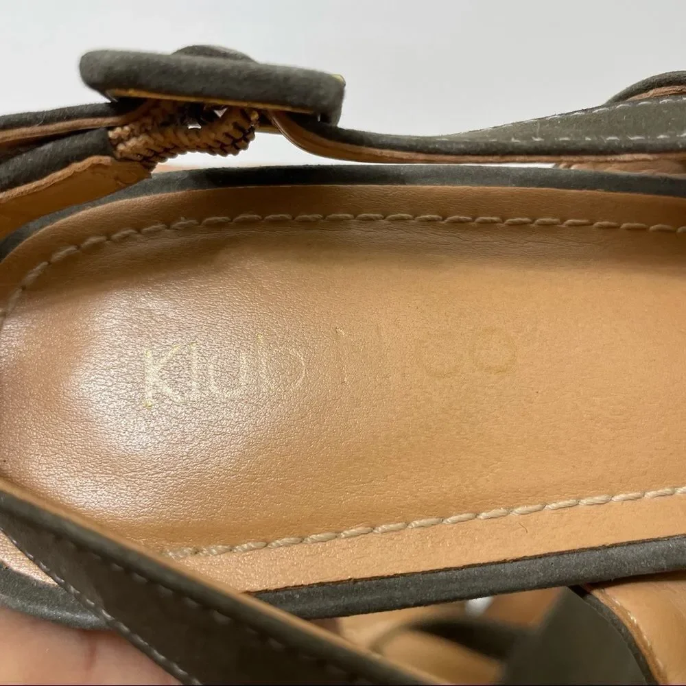Klub Nico Gray Tan Navy Suede Chunky Heeled Platform Sandals